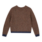 Jumper 1234 hand knitted mohair and wool blend hand knitted crew neck jumper in chocolate with navy tipping.