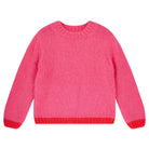Jumper 1234 hand knitted mohair and wool blend hand knitted crew neck jumper in pink with red tipping.