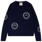 Jumper1234 navy cashmere and wool mix crew neck sweatshirt style jumper with all over cream love hearts intarsia
