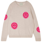 Jumper1234 oatmeal cashmere and wool mix crew neck sweatshirt style jumper with all over pink and red love hearts intarsia
