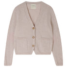 Jumper1234 Oatmeal cashmere vee neck cardigan with pink and red love hearts intarsia elbow patches 