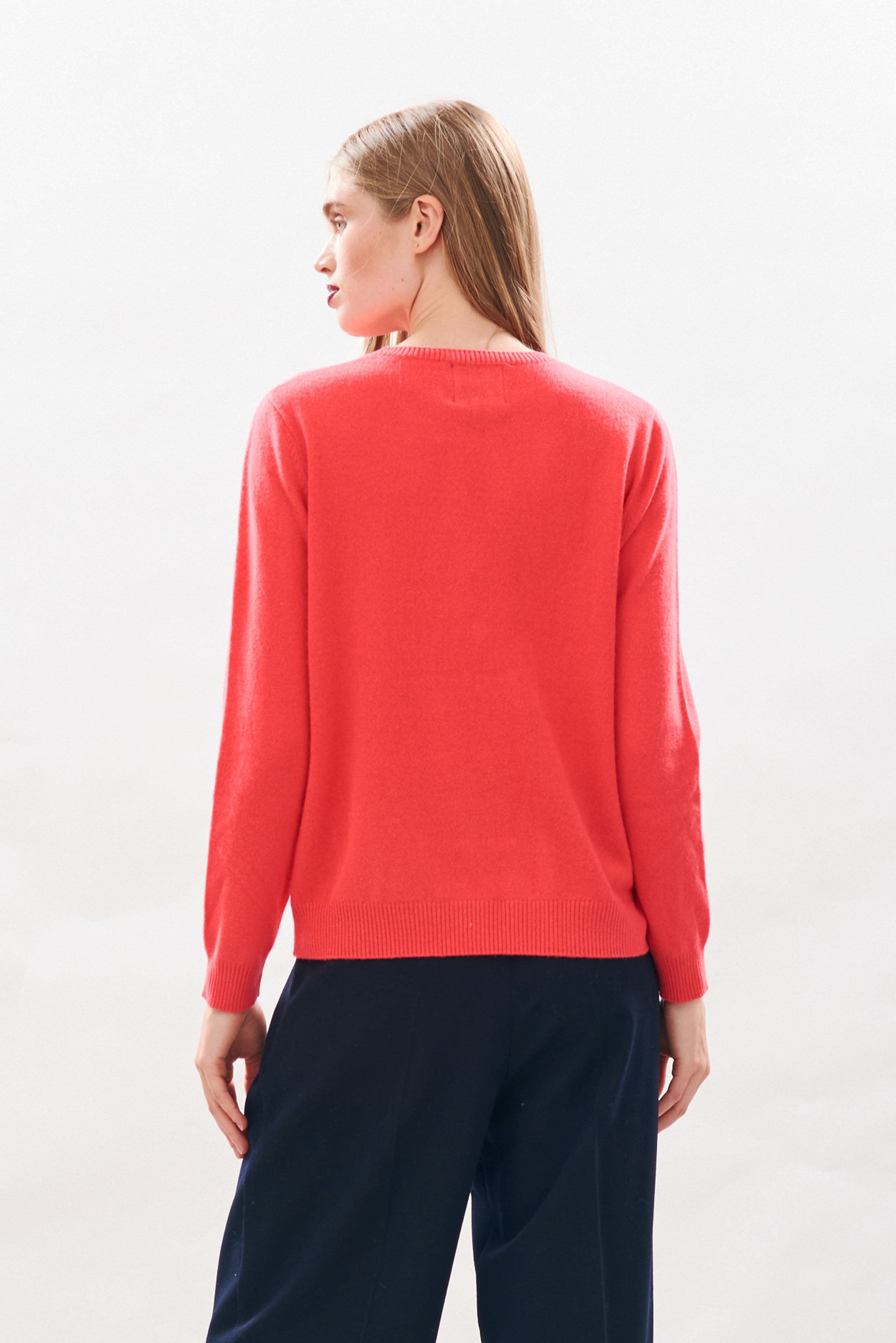 Cashmere Rock Roll Jumper in Watermelon Pink White Jumper 1234
