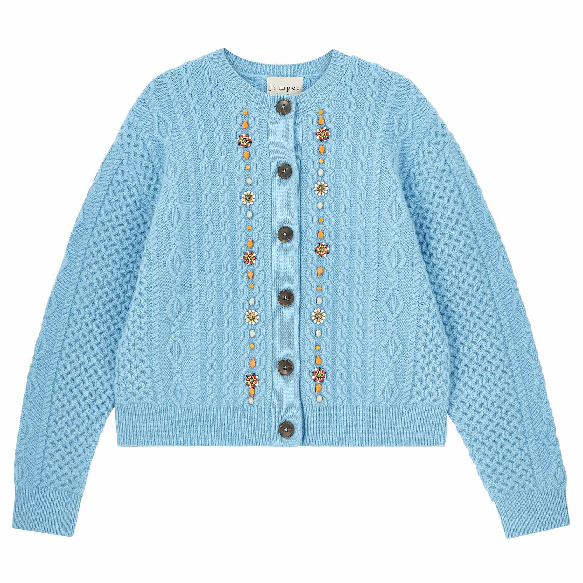 Jewel Cable Cashmere Wool Cardigan in Aqua | Jumper 1234