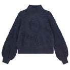 Jumper 1234 Cashmere turtle neck jumper in navy, with all over 3d floral jacquard pattern with balloon sleeves 