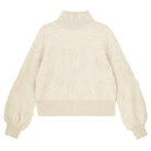 Jumper 1234 Cashmere turtle neck jumper in stone, with all over 3d floral jacquard pattern with balloon sleeves 