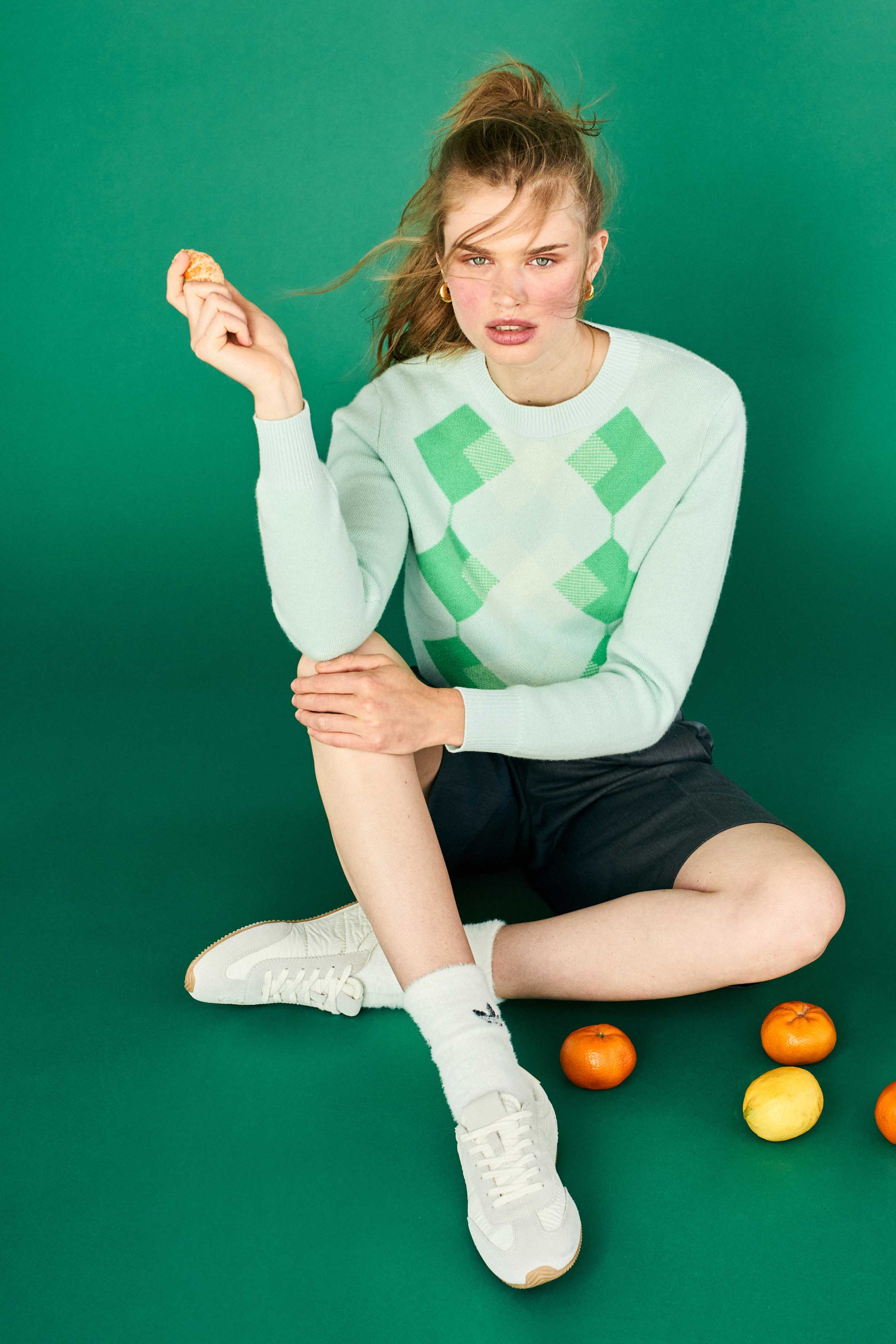 英国発 Jumper1234 モンゴル製 カシミヤ100％ ニット 2 グリーン Cashmere Wool Argyle Crew Neck Jumper in Green | Jumper 1234