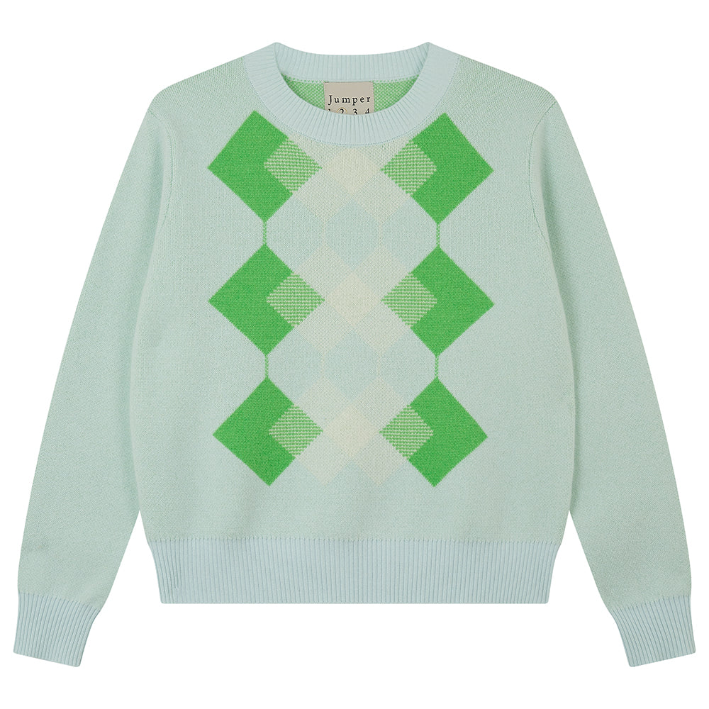 英国発 Jumper1234 モンゴル製 カシミヤ100％ ニット 2 グリーン Cashmere Wool Argyle Crew Neck Jumper in Green | Jumper 1234