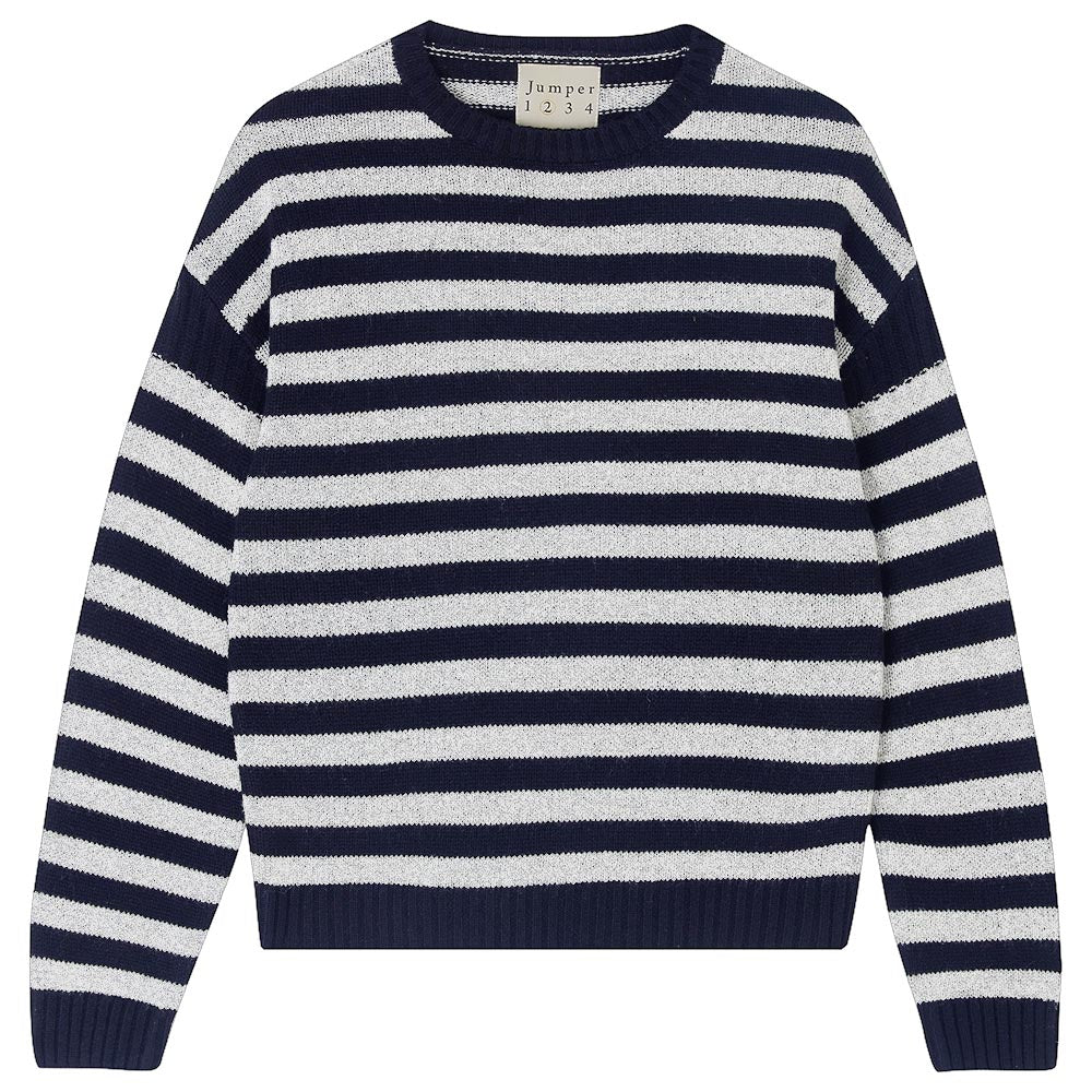 Jumper 1234 navy and cream stripe cashmere and wool Guernsey 