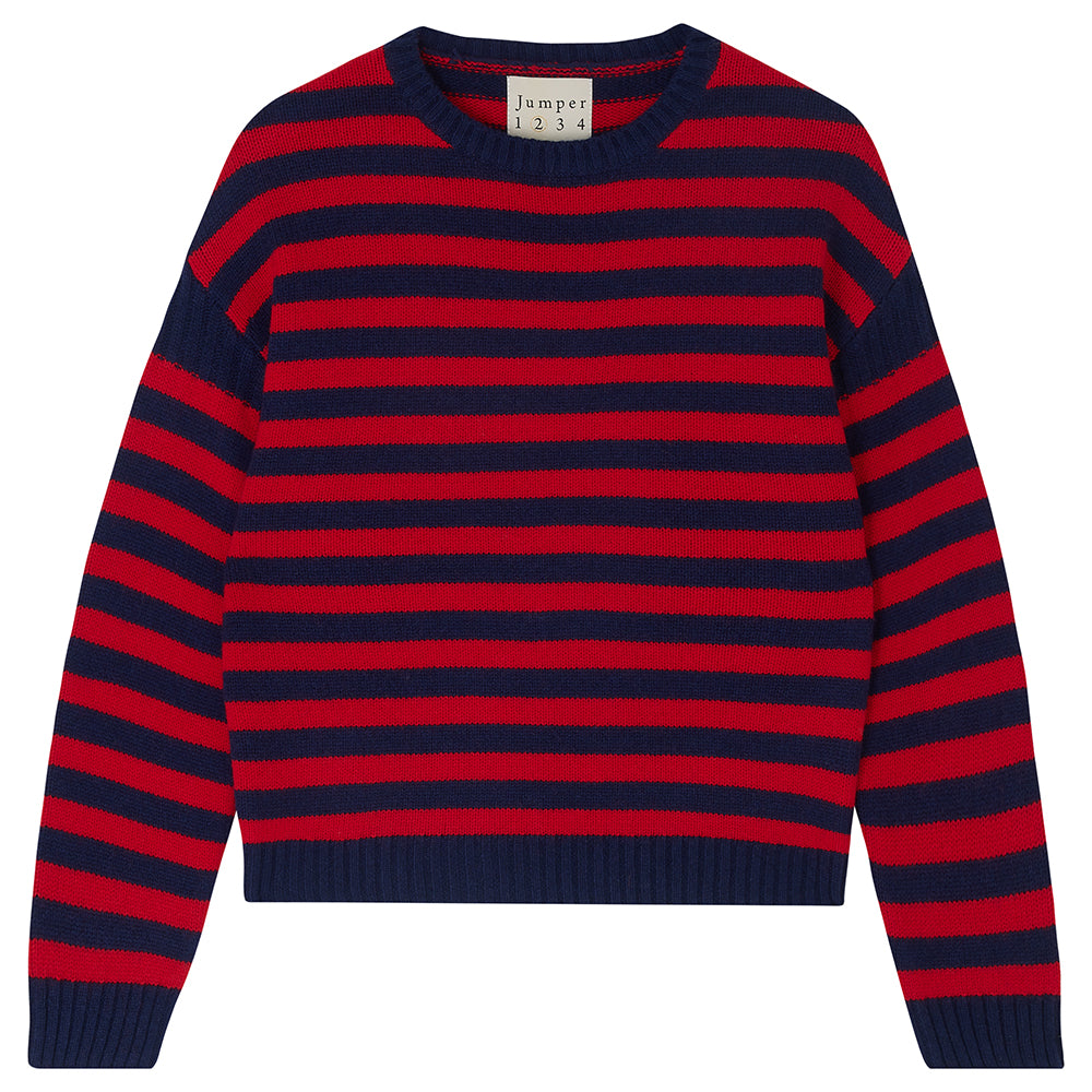 Jumper 1234 navy and red stripe cashmere and wool Guernsey