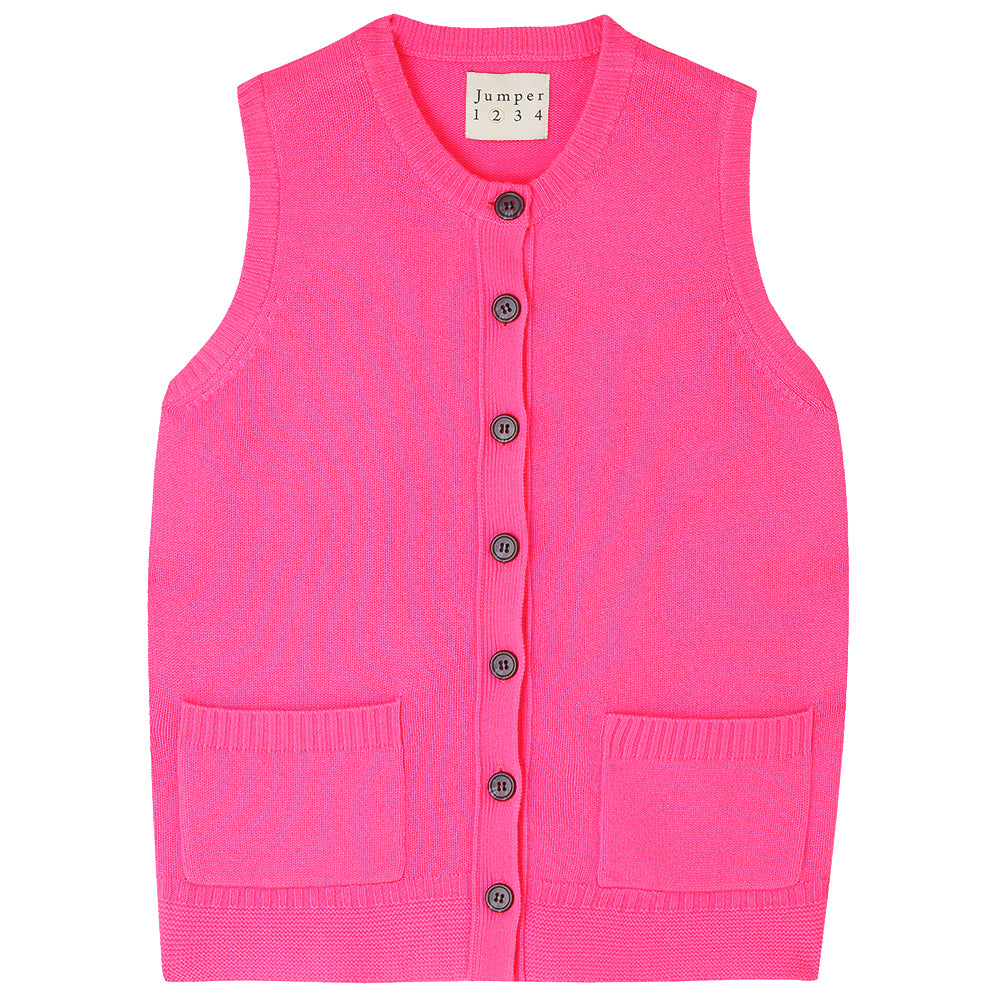 Jumper1234 neon pink cashmere sleeveless guernsey cardigan