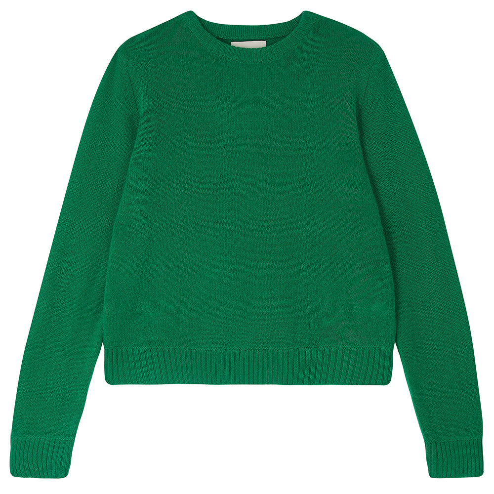 Jumper1234 lightweight cashmere crew neck in grass green facing away from the camera