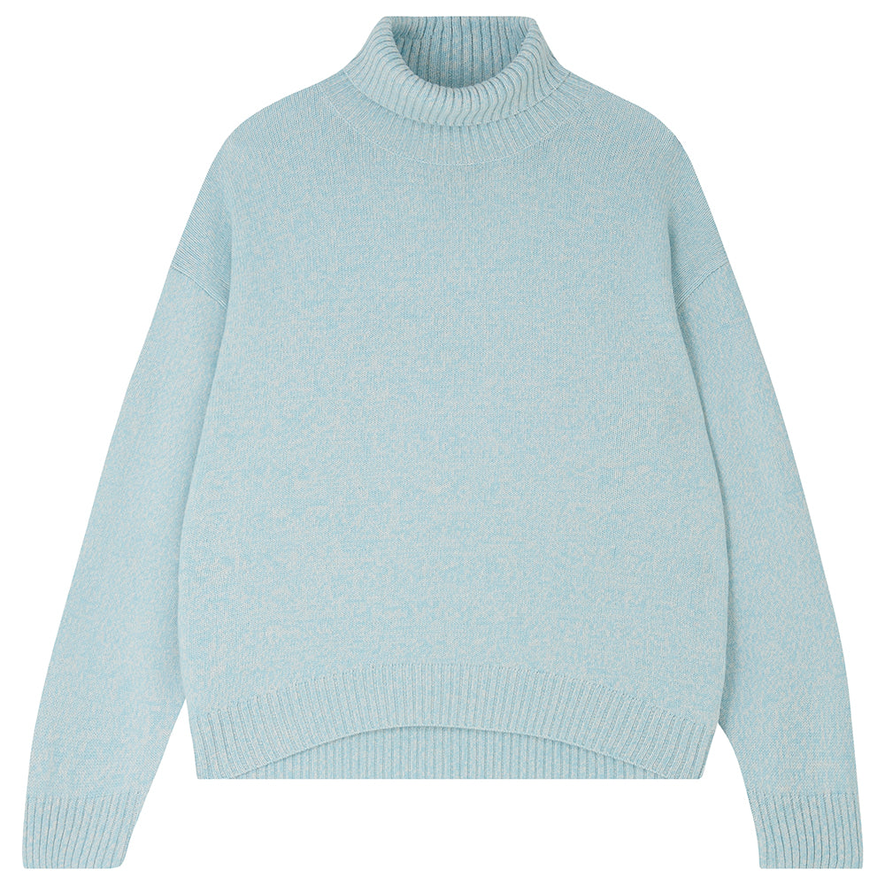 Jumper 1234 cashmere and wool heavier weight oversized roll neck jumper in ice blue marl