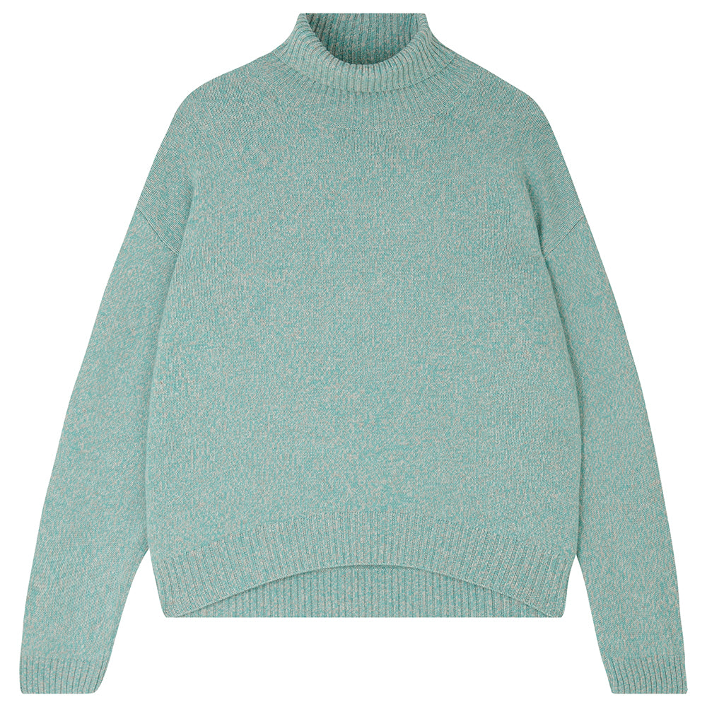 Jumper 1234 cashmere and wool heavier weight oversized roll neck jumper in sage green marl
