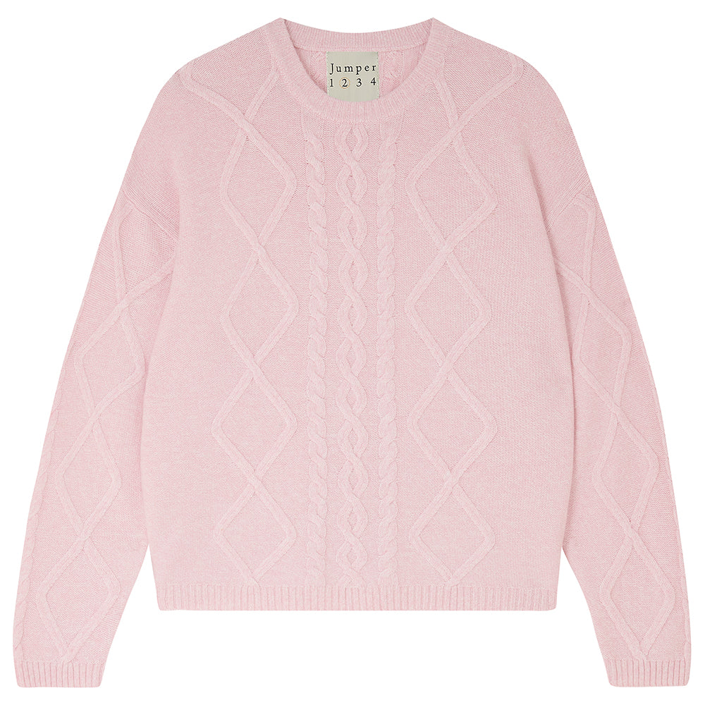 Jumper 1234 cashmere and wool heavier weight Aran crew neck jumper in pale pink marl