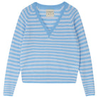 Jumper1234 Wedgewood and cement narrow stripe lighter weight vee neck cashmere jumper