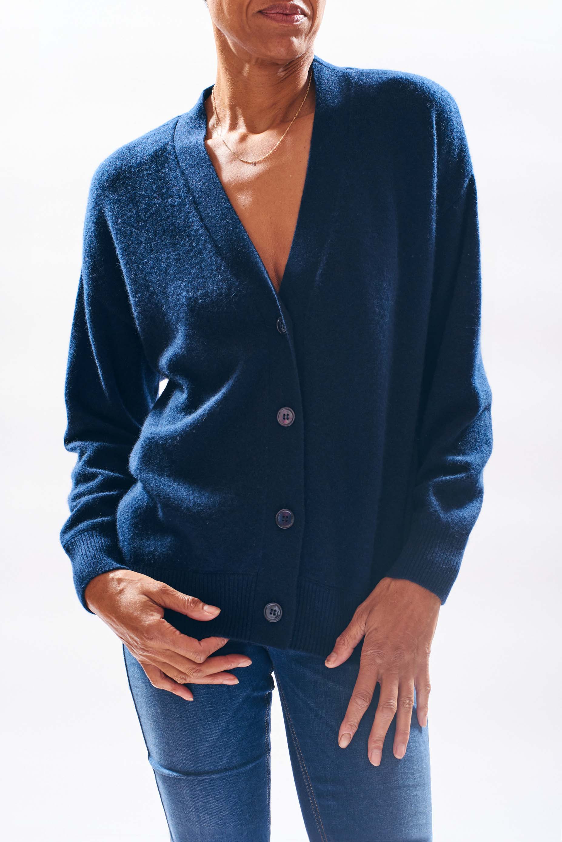 Jumper1234 boyfriend fit cashmere vee neck cardigan in navy