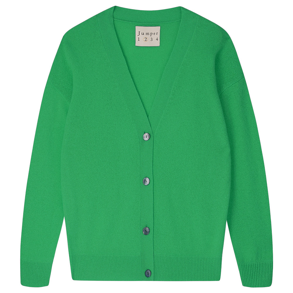 Jumper1234 Oversize cashmere vee neck cardigan in bright green