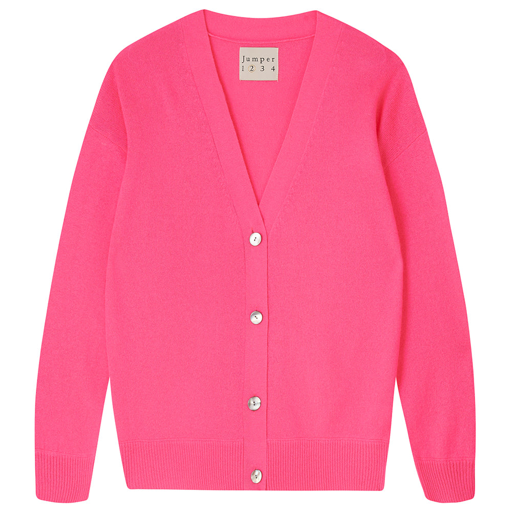 Jumper1234 Oversize cashmere vee neck cardigan in neon pink