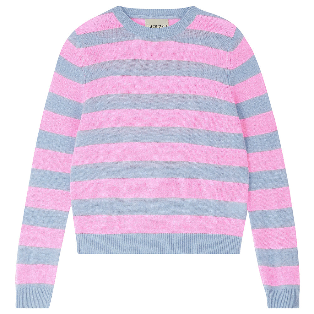 Jumper1234 lightweight cashmere stripe crew neck in pale blue and pink