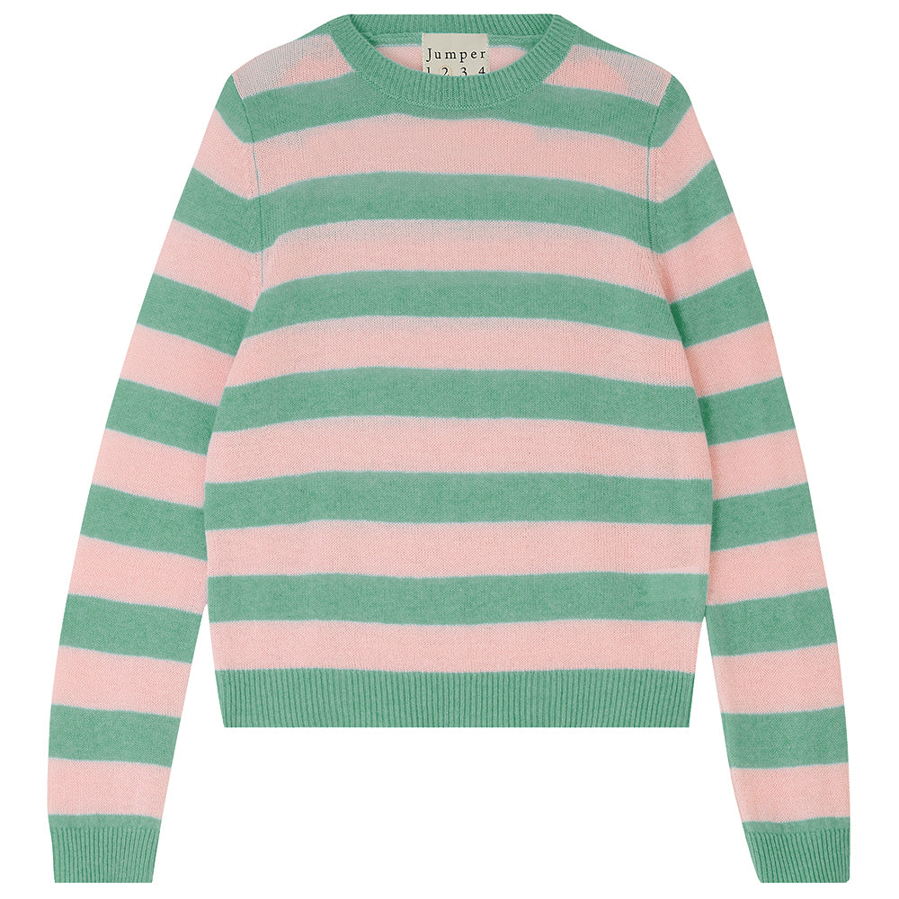 Jumper1234 lightweight cashmere stripe crew neck in sage and apricot