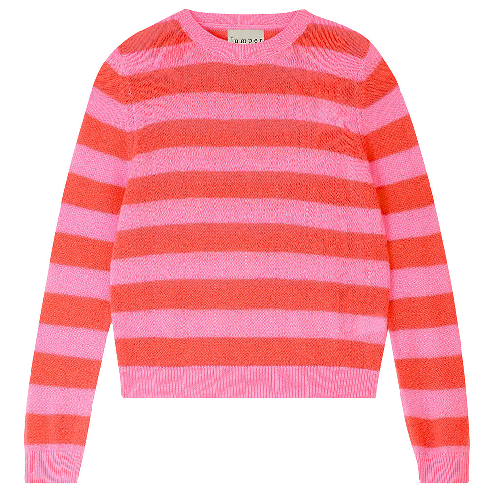 Jumper1234 lightweight cashmere stripe crew neck in candy and tangerine