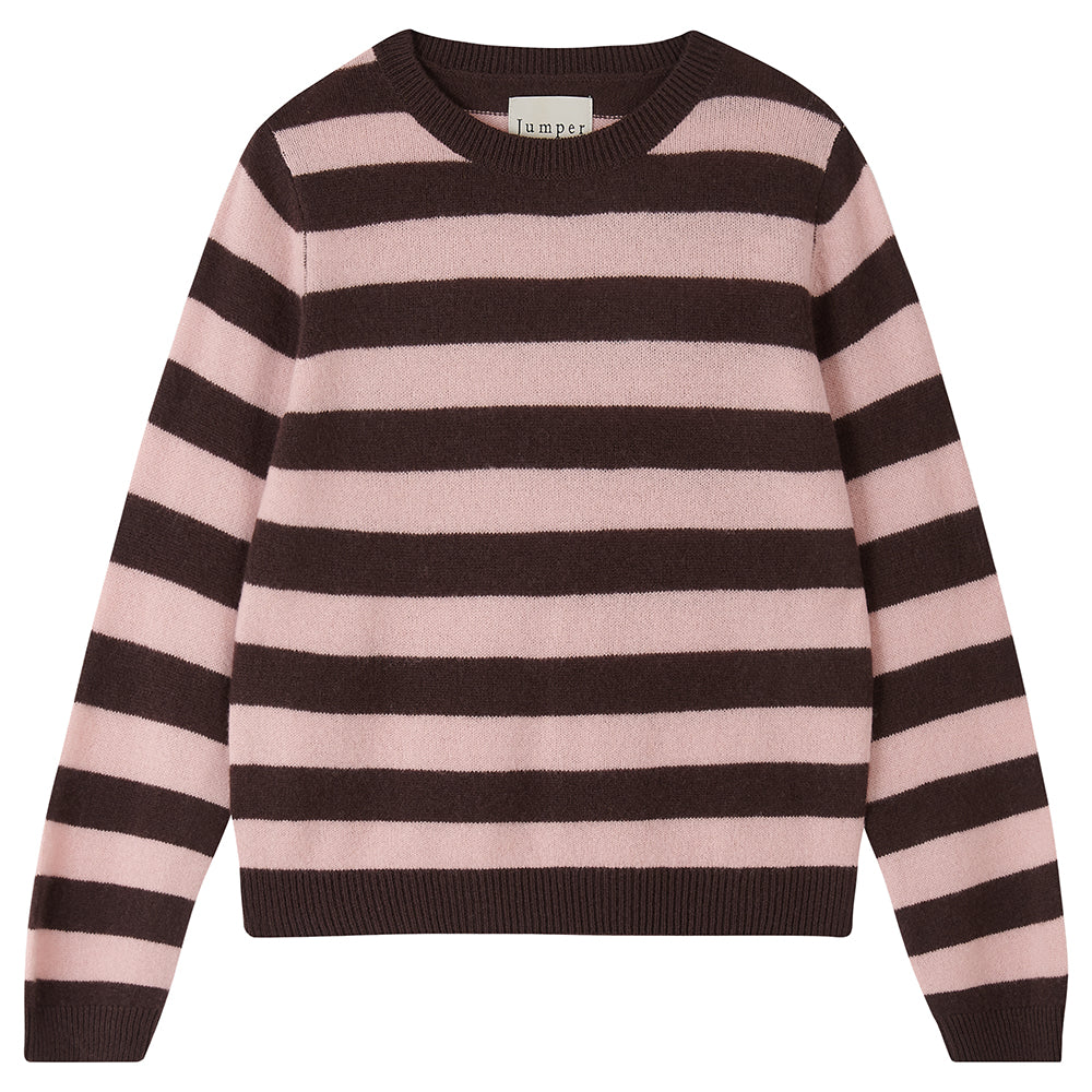 Cashmere Stripe Crew Neck Jumper Dark Brown Pale Pink Jumper 1234
