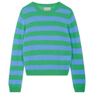 Jumper 1234  lightweight cashmere stripe crew neck in green and blue. 