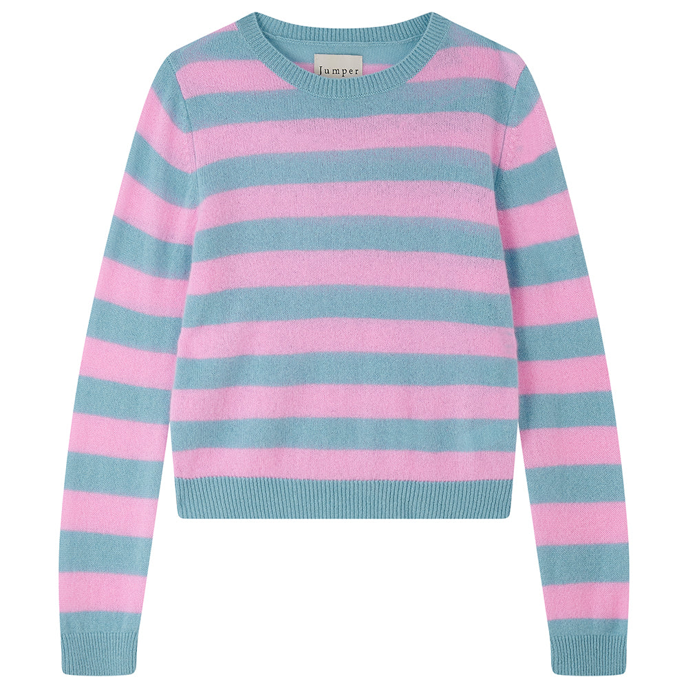 Cashmere Stripe Crew Neck Jumper in Sky Blue and Candy Jumper 1234