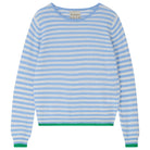 Jumper1234 Little stripe cashmere crew neck jumper in wedgewood blue and cream, with bright green tipped ribs