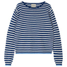 Jumper1234 Little stripe cashmere crew neck jumper in denim and cream, with wedgewood blue tipped ribs