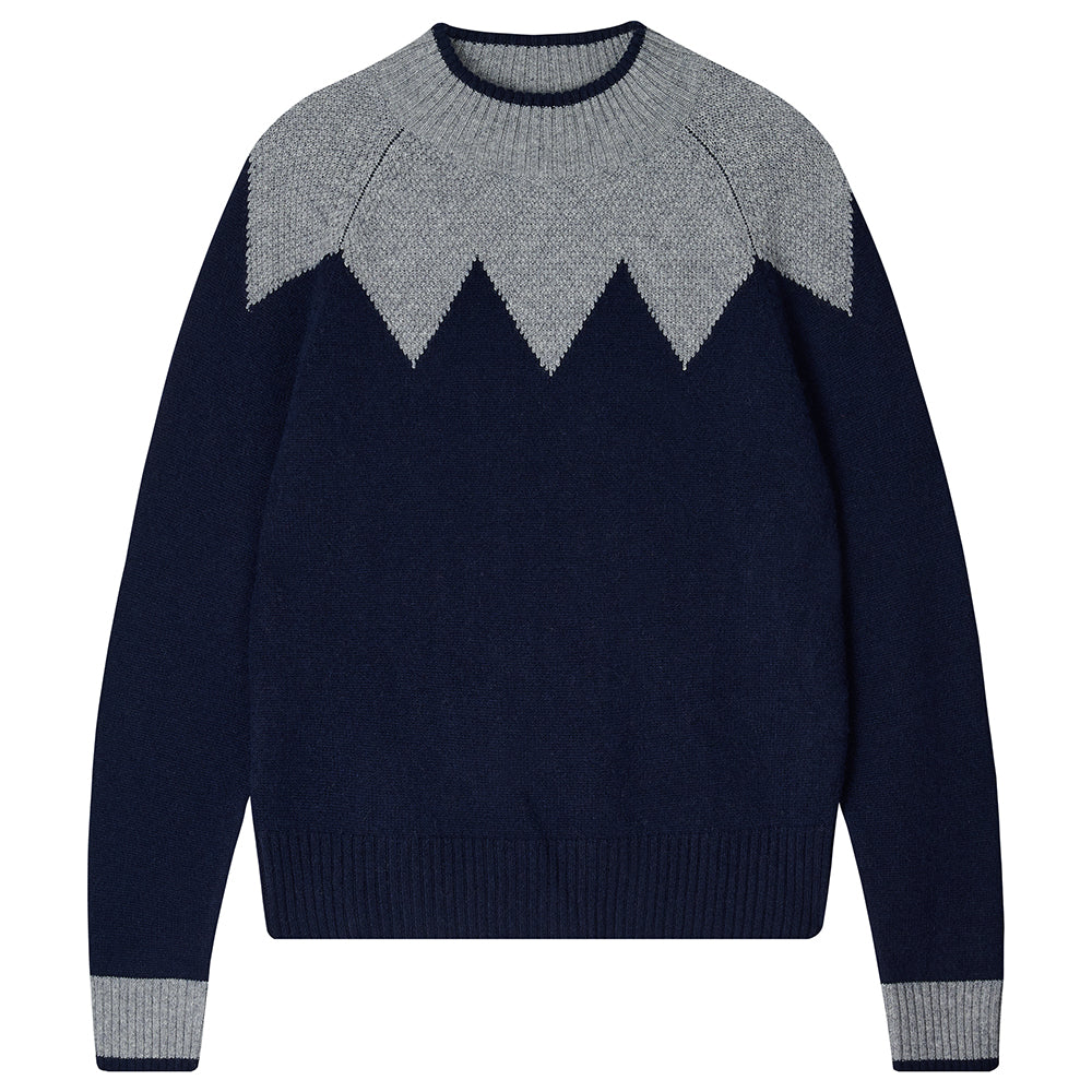 Jumper 1234 Cashmere Wool Zig Zag Turtle in Grey and Navy