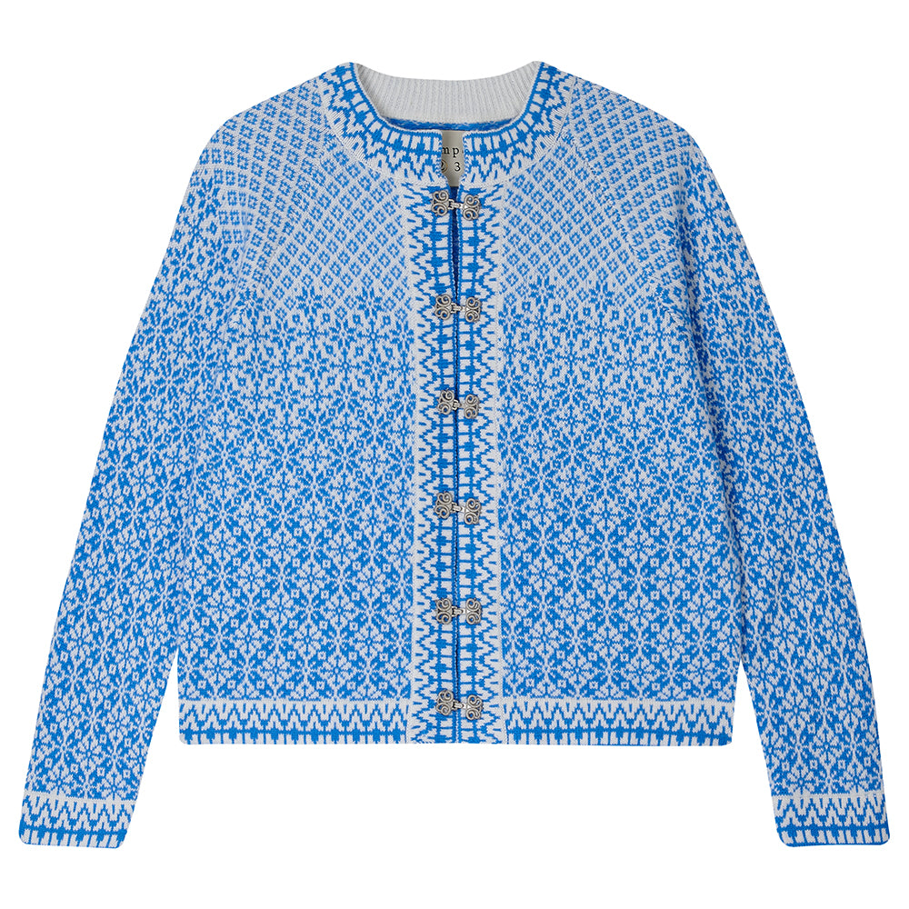 jumper1234 Cashmere Wool Norse Cardigan in Cream and Sky
