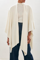 female model wearing jumper1234 Plain Cashmere Wrap in Cream close up 