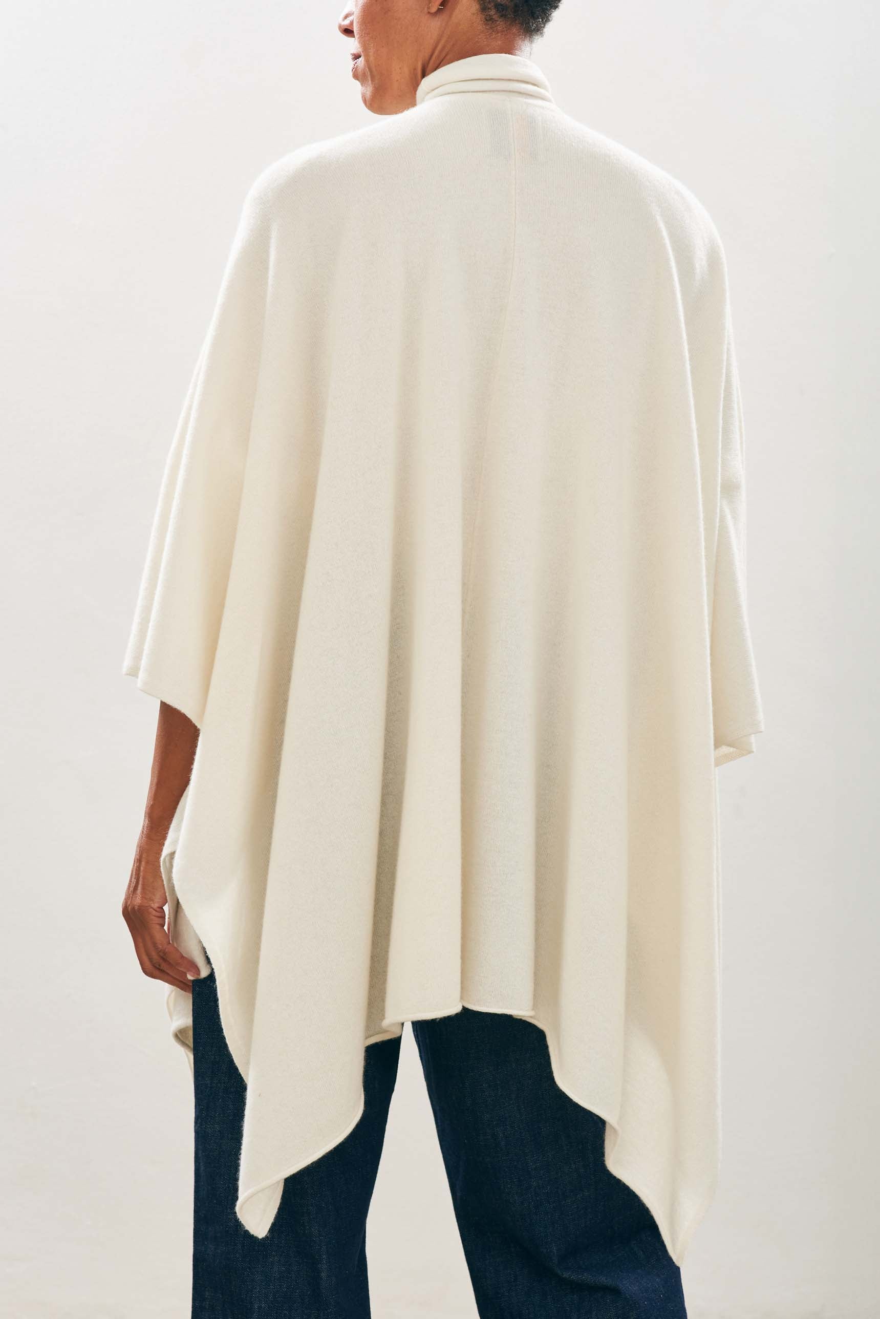 female model wearing jumper1234 Plain Cashmere Wrap in Cream  close up 