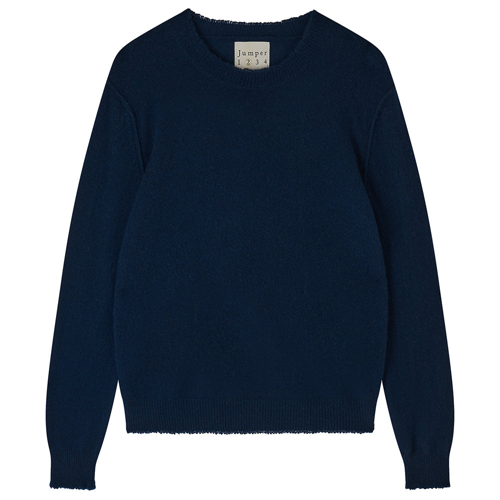 Distressed Cashmere Crew Neck Jumper in Navy | Jumper 1234