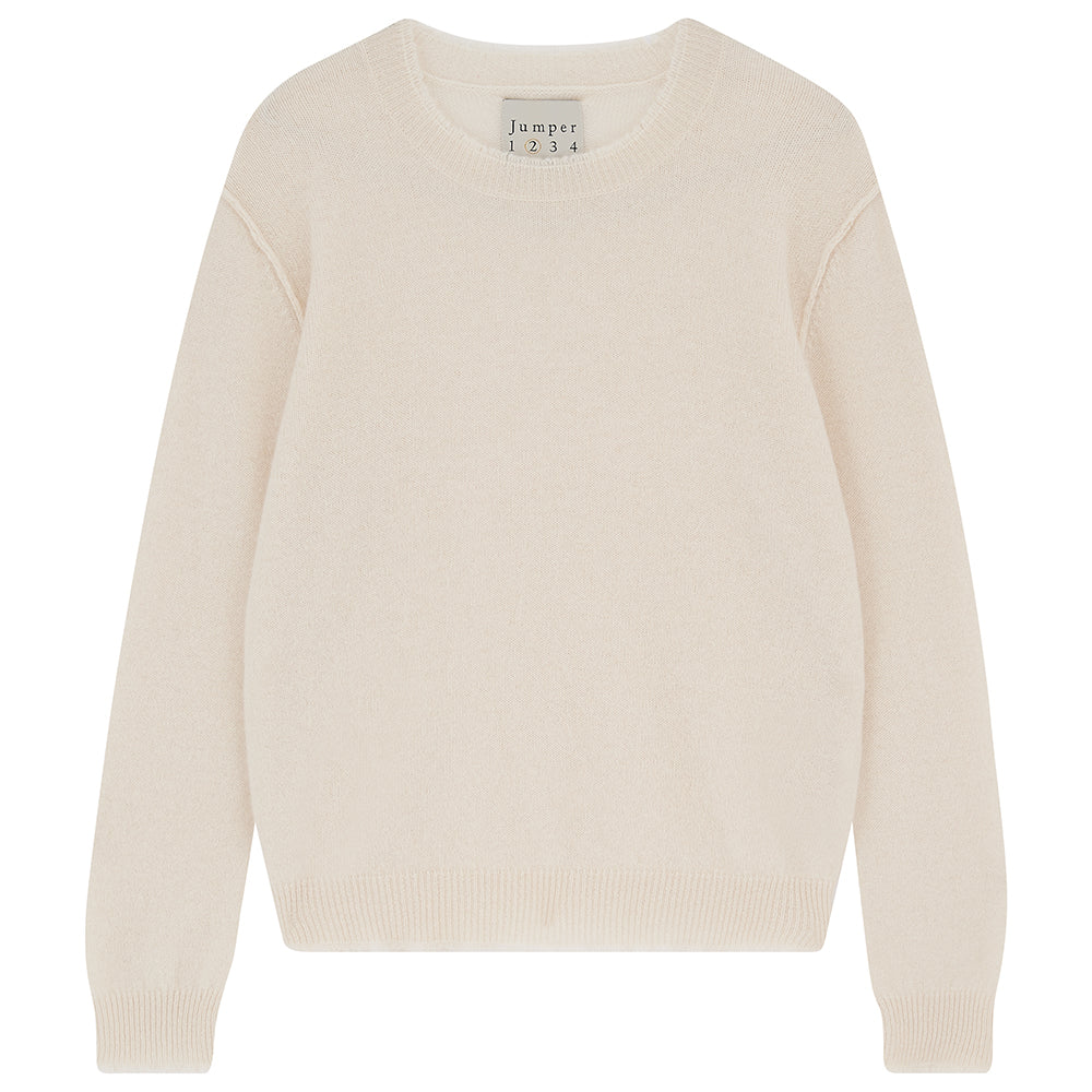 Cream sweater with 'Jumper 1234' label on a white background