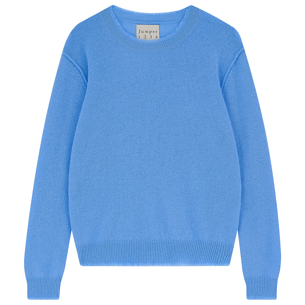 Jumper 1234 Blue cashmere crew neck with 'distressed' ribs.