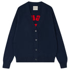 Jumper1234 oversize vee neck cashmere cardigan in navy with red lifeguard intarsia on the back