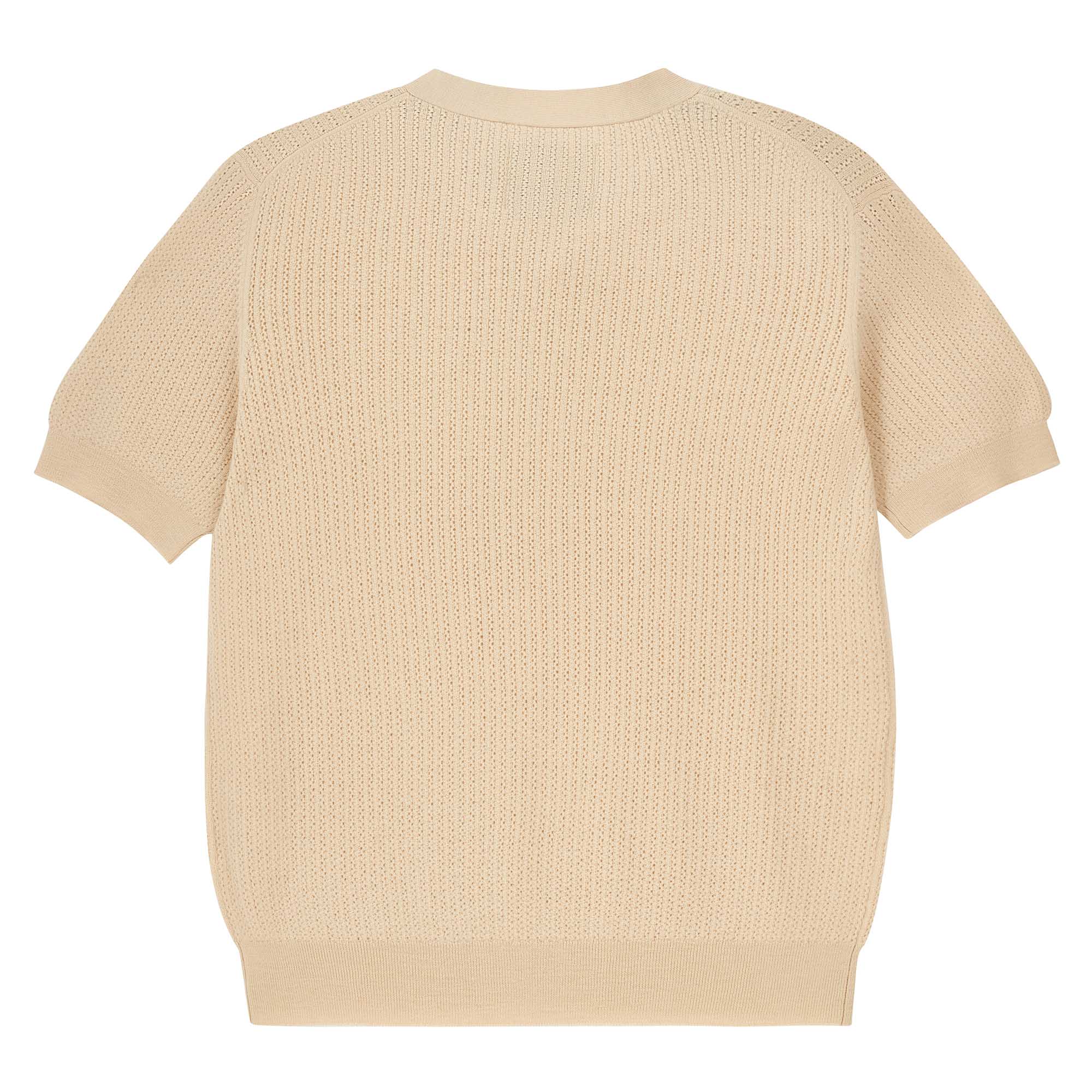 Jumper 1234 cream pointelle merino short sleeve jumper with a tie bow. Back shot