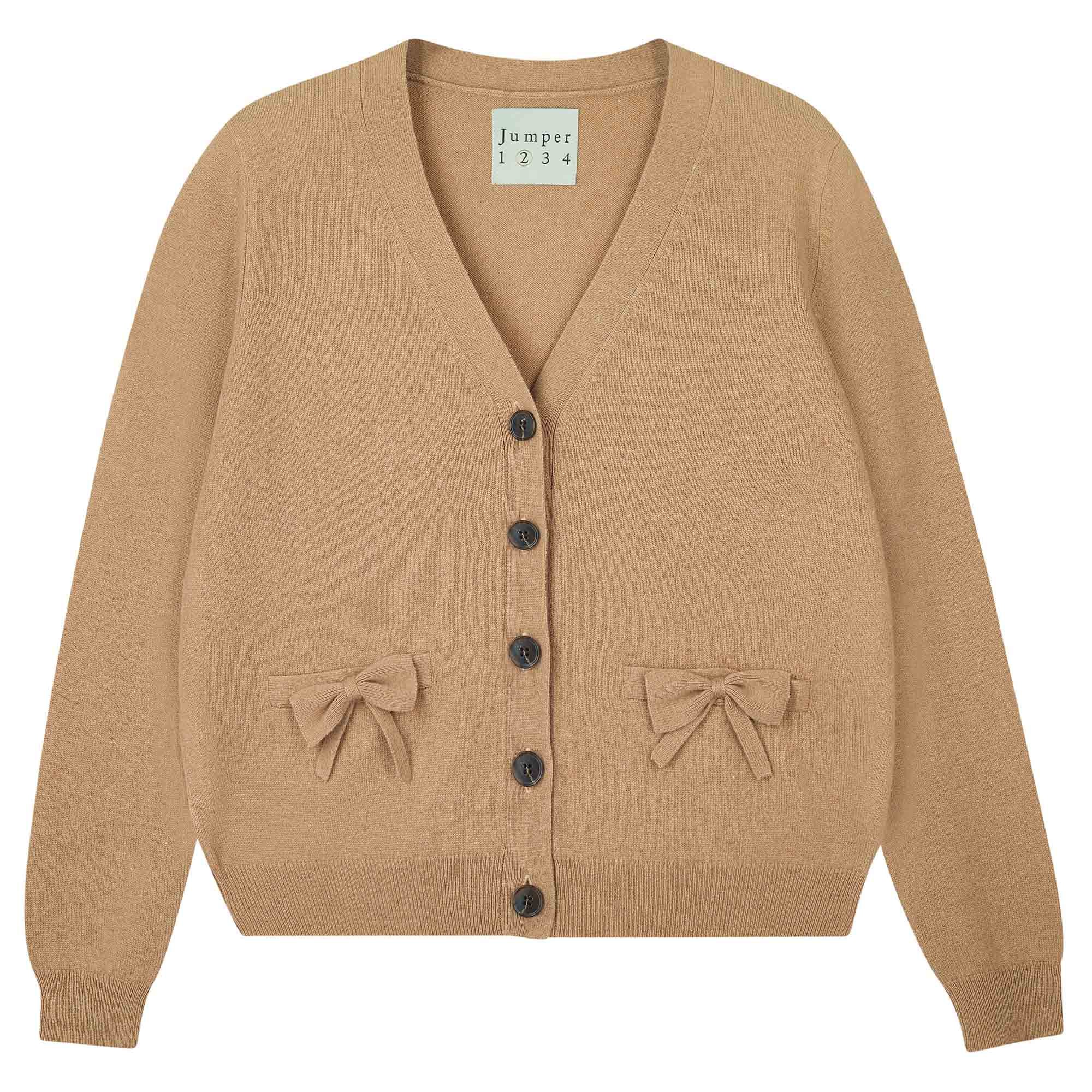 Jumper 1234 Cashmere Bow Pocket Cardigan in Camel