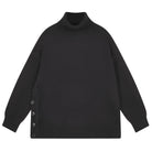 Jumper 1234 Oversize black roll neck in our cashmere and wool blend, heavier weight with a great button detail on one side.