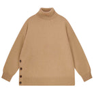 Jumper 1234 Oversize camel roll neck in our cashmere and wool blend, heavier weight with a great button detail on one side.