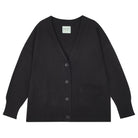 Jumper 1234 Heavier weight vee neck cardigan in black. Oversize fit with distressed ribs.