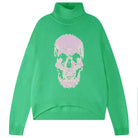Jumper 1234 Green roll neck jumper in cashmere and wool with a fabulous skull intarsia on the front. 