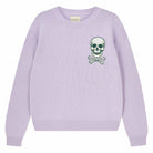 Jumper 1234 Lilac crew neck jumper in cashmere and wool, with an embroidered skull and crossbones on the chest.