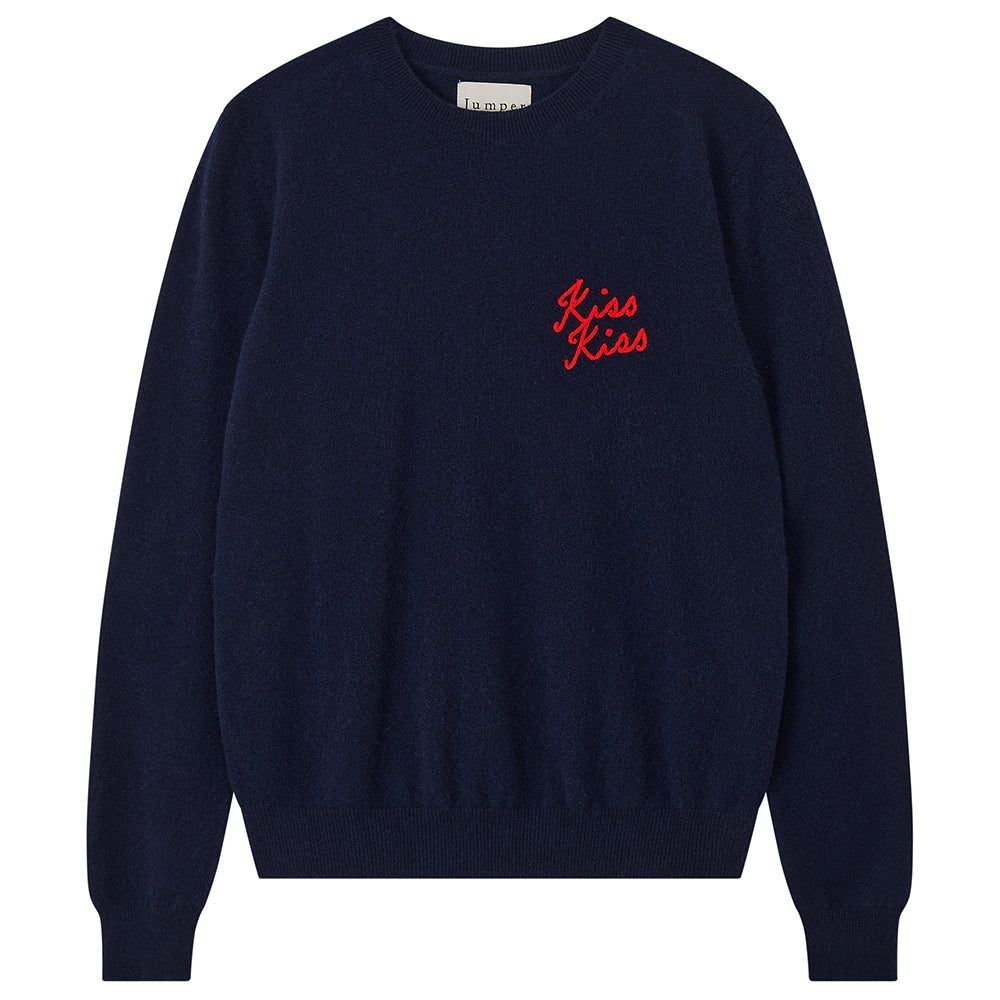 ka na ta 接吻ニット Jumper 1234 Cashmere Kiss Kiss Crew in Navy