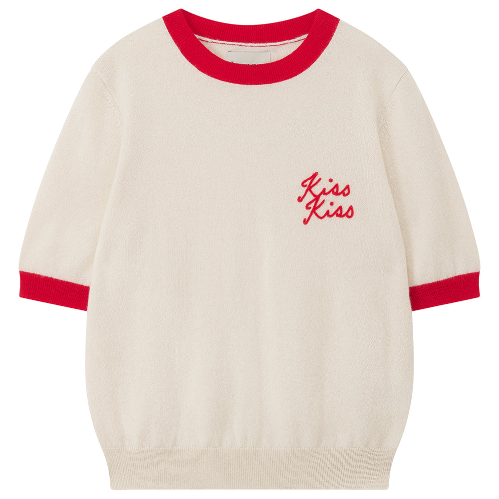Jumper 1234 Cashmere Kiss Kiss Short Sleeve Crew in Cream