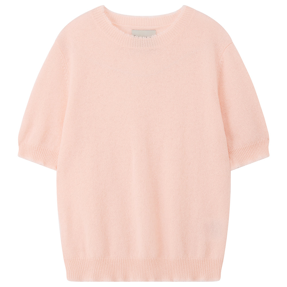 Jumper 1234 Pale pink short sleeve cashmere jumper with 'distressed' ribs.