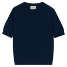 Jumper 1234 Navy short sleeve cashmere jumper with 'distressed' ribs. 