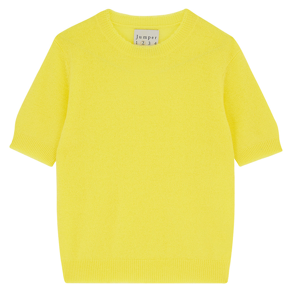 Jumper 1234 Yellow short sleeve cashmere jumper with 'distressed' ribs.